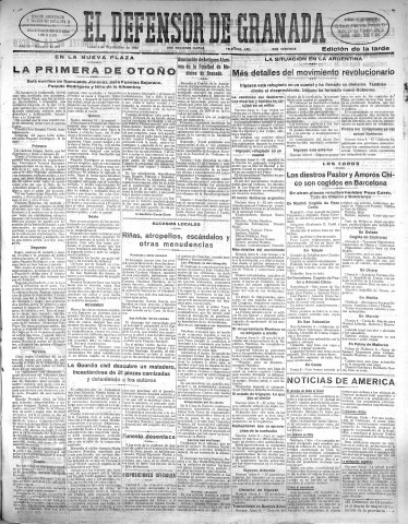 'El Defensor de Granada  : diario político independiente' - Año LI Número 27089 Ed. Tarde - 1930 Septiembre 08