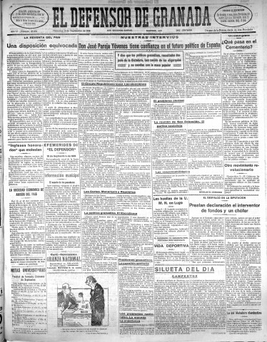 'El Defensor de Granada  : diario político independiente' - Año LI Número 27092 Ed. Mañana - 1930 Septiembre 10
