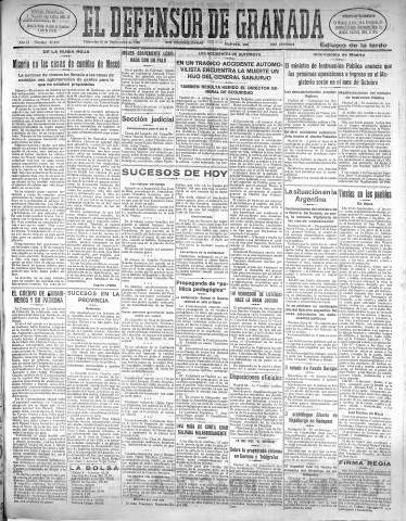 'El Defensor de Granada  : diario político independiente' - Año LI Número 27093 Ed. Tarde - 1930 Septiembre 10