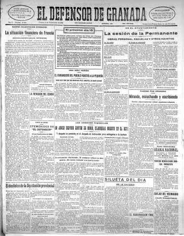 'El Defensor de Granada  : diario político independiente' - Año LI Número 27096 Ed. Mañana - 1930 Septiembre 12