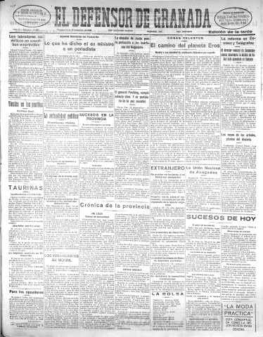 'El Defensor de Granada  : diario político independiente' - Año LI Número 27097 Ed. Tarde - 1930 Septiembre 12