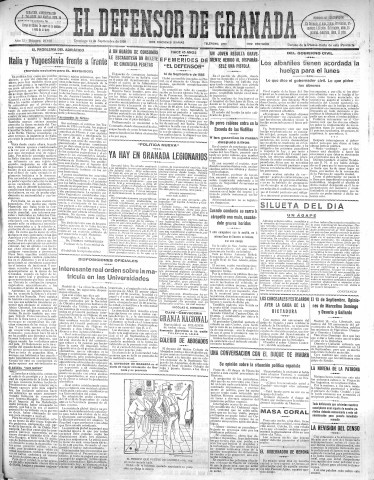 'El Defensor de Granada  : diario político independiente' - Año LI Número 27100 Ed. Mañana - 1930 Septiembre 14