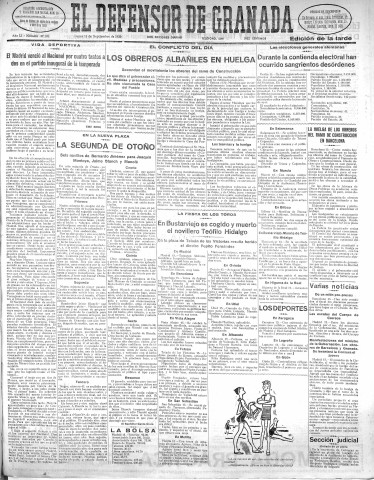 'El Defensor de Granada  : diario político independiente' - Año LI Número 27101 Ed. Tarde - 1930 Septiembre 15