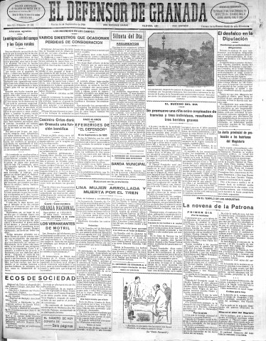 'El Defensor de Granada  : diario político independiente' - Año LI Número 27102 Ed. Mañana - 1930 Septiembre 16