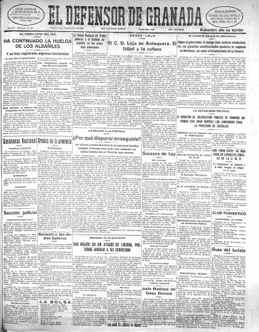 'El Defensor de Granada  : diario político independiente' - Año LI Número 27103 Ed. Tarde - 1930 Septiembre 16