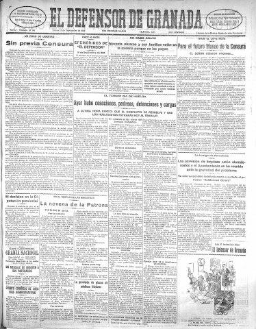 'El Defensor de Granada  : diario político independiente' - Año LI Número 27106 Ed. Mañana - 1930 Septiembre 18