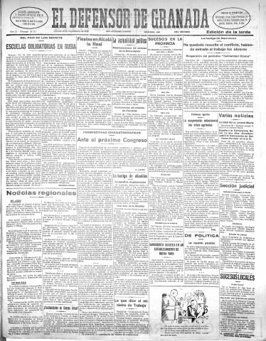 'El Defensor de Granada  : diario político independiente' - Año LI Número 27111 Ed. Tarde - 1930 Septiembre 20