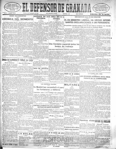 'El Defensor de Granada  : diario político independiente' - Año LI Número 27115 Ed. Tarde - 1930 Septiembre 23