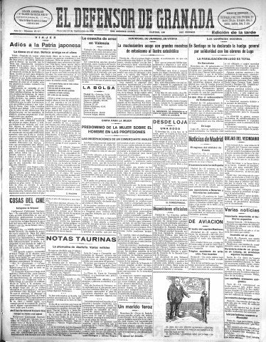 'El Defensor de Granada  : diario político independiente' - Año LI Número 27117 Ed. Tarde - 1930 Septiembre 24