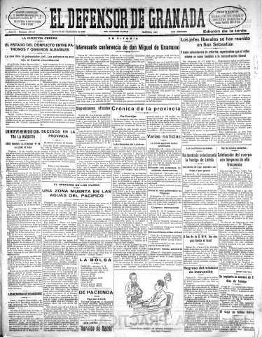 'El Defensor de Granada  : diario político independiente' - Año LI Número 27119 Ed. Tarde - 1930 Septiembre 25