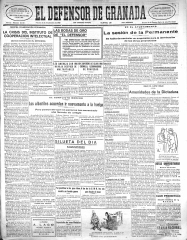 'El Defensor de Granada  : diario político independiente' - Año LI Número 27120 Ed. Mañana - 1930 Septiembre 26