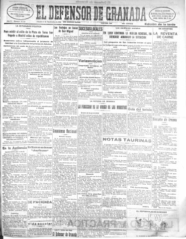 'El Defensor de Granada  : diario político independiente' - Año LI Número 27123 Ed. Tarde - 1930 Septiembre 27