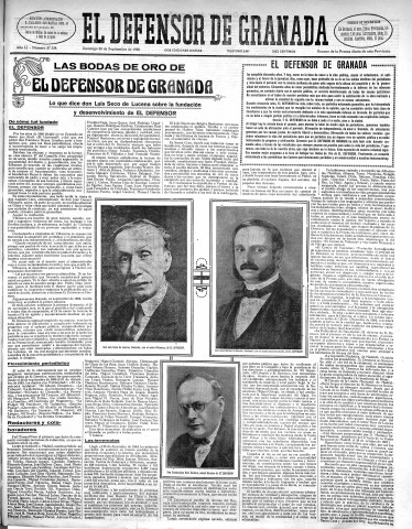 'El Defensor de Granada  : diario político independiente' - Año LI Número 27124 Ed. Mañana - 1930 Septiembre 28