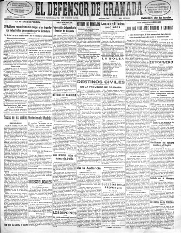 'El Defensor de Granada  : diario político independiente' - Año LI Número 27127 Ed. Tarde - 1930 Septiembre 30
