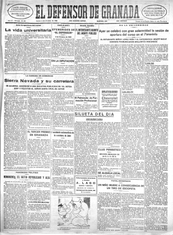 'El Defensor de Granada  : diario político independiente' - Año LI Número 27130 Ed. Mañana - 1930 Octubre 02