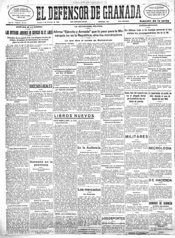 'El Defensor de Granada  : diario político independiente' - Año LI Número 27133 Ed. Tarde - 1930 Octubre 03