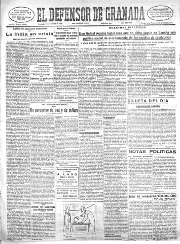 'El Defensor de Granada  : diario político independiente' - Año LI Número 27135 Ed. Mañana - 1930 Octubre 05