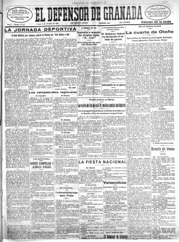 'El Defensor de Granada  : diario político independiente' - Año LI Número 27136 Ed. Tarde - 1930 Octubre 06