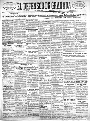 'El Defensor de Granada  : diario político independiente' - Año LI Número 27137 Ed. Mañana - 1930 Octubre 07