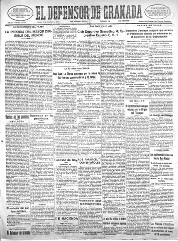 'El Defensor de Granada  : diario político independiente' - Año LI Número 27138 Ed. Tarde - 1930 Octubre 07