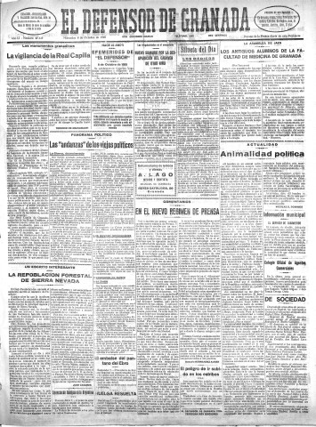 'El Defensor de Granada  : diario político independiente' - Año LI Número 27139 Ed. Mañana - 1930 Octubre 08