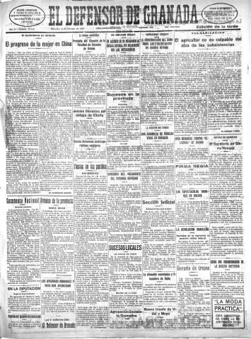 'El Defensor de Granada  : diario político independiente' - Año LI Número 27140 Ed. Tarde - 1930 Octubre 08