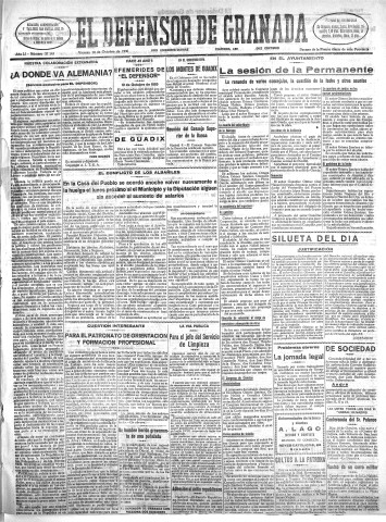 'El Defensor de Granada  : diario político independiente' - Año LI Número 27143 Ed. Mañana - 1930 Octubre 10