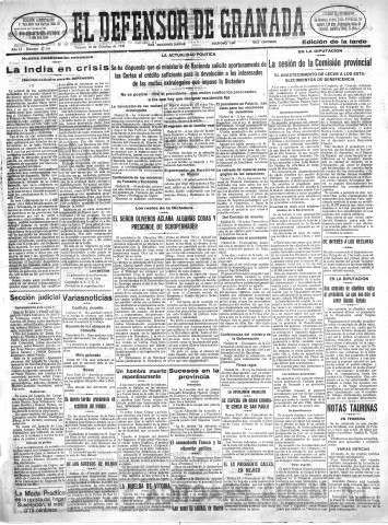 'El Defensor de Granada  : diario político independiente' - Año LI Número 27144 Ed. Tarde - 1930 Octubre 10