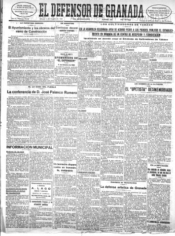 'El Defensor de Granada  : diario político independiente' - Año LI Número 27145 Ed. Mañana - 1930 Octubre 11