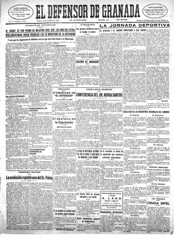 'El Defensor de Granada  : diario político independiente' - Año LI Número 27149 Ed. Mañana - 1930 Octubre 14