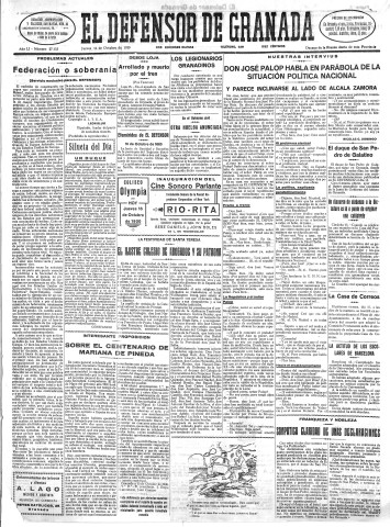 'El Defensor de Granada  : diario político independiente' - Año LI Número 27153 Ed. Mañana - 1930 Octubre 16