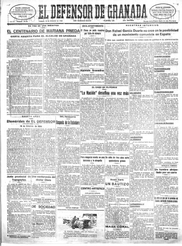 'El Defensor de Granada  : diario político independiente' - Año LI Número 27157 Ed. Mañana - 1930 Octubre 18