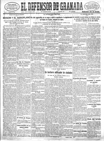 'El Defensor de Granada  : diario político independiente' - Año LI Número 27158 Ed. Tarde - 1930 Octubre 18