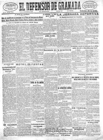 'El Defensor de Granada  : diario político independiente' - Año LI Número 27160 Ed. Tarde - 1930 Octubre 20