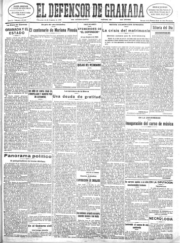 'El Defensor de Granada  : diario político independiente' - Año LI Número 27163 Ed. Mañana - 1930 Octubre 22