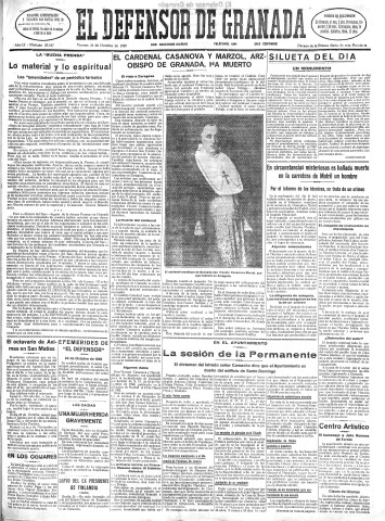 'El Defensor de Granada  : diario político independiente' - Año LI Número 27167 Ed. Mañana - 1930 Octubre 24