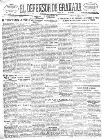 'El Defensor de Granada  : diario político independiente' - Año LI Número 27168 Ed. Tarde - 1930 Octubre 24