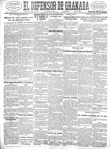 'El Defensor de Granada  : diario político independiente' - Año LI Número 27170 Ed. Tarde - 1930 Octubre 25