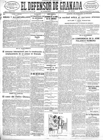 'El Defensor de Granada  : diario político independiente' - Año LI Número 27171 Ed. Mañana - 1930 Octubre 26