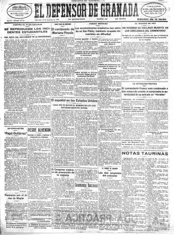 'El Defensor de Granada  : diario político independiente' - Año LI Número 27176 Ed. Tarde - 1930 Octubre 29