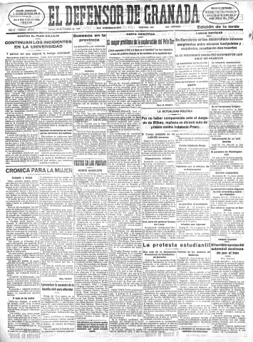 'El Defensor de Granada  : diario político independiente' - Año LI Número 27178 Ed. Tarde - 1930 Octubre 30
