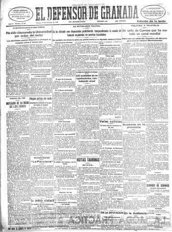 'El Defensor de Granada  : diario político independiente' - Año LI Número 27180 Ed. Tarde - 1930 Octubre 31