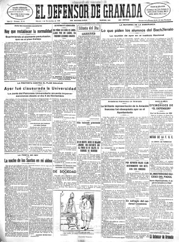 'El Defensor de Granada  : diario político independiente' - Año LI Número 27181 Ed. Mañana - 1930 Noviembre 01
