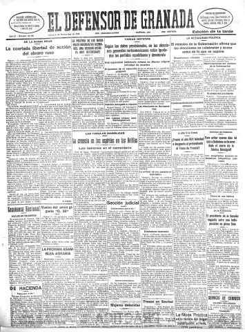 'El Defensor de Granada  : diario político independiente' - Año LI Número 27190 Ed. Tarde - 1930 Noviembre 06