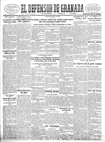 'El Defensor de Granada  : diario político independiente' - Año LI Número 27192 Ed. Tarde - 1930 Noviembre 07