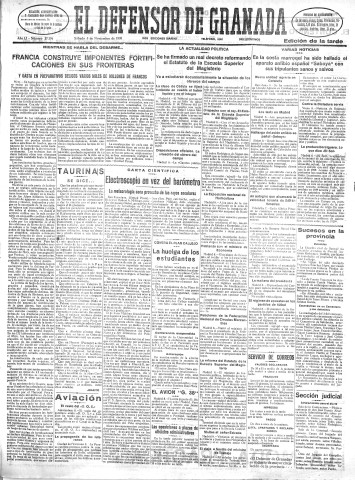 'El Defensor de Granada  : diario político independiente' - Año LI Número 27194 Ed. Tarde - 1930 Noviembre 08