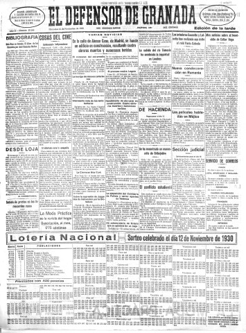 'El Defensor de Granada  : diario político independiente' - Año LI Número 27200 Ed. Tarde - 1930 Noviembre 12