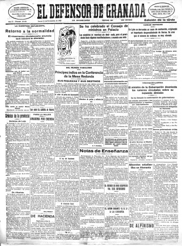 'El Defensor de Granada  : diario político independiente' - Año LI Número 27202 Ed. Tarde - 1930 Noviembre 13