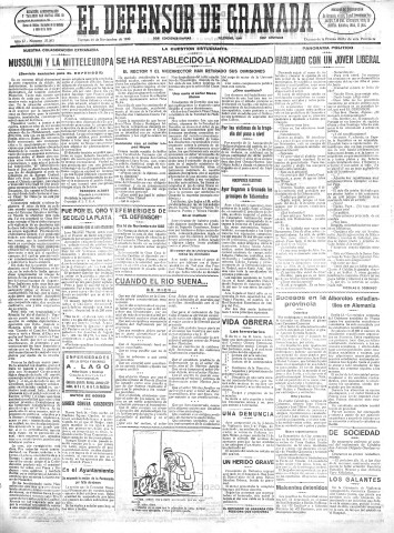 'El Defensor de Granada  : diario político independiente' - Año LI Número 27203 Ed. Mañana - 1930 Noviembre 14