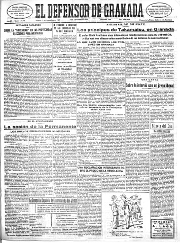 'El Defensor de Granada  : diario político independiente' - Año LI Número 27205 Ed. Mañana - 1930 Noviembre 15